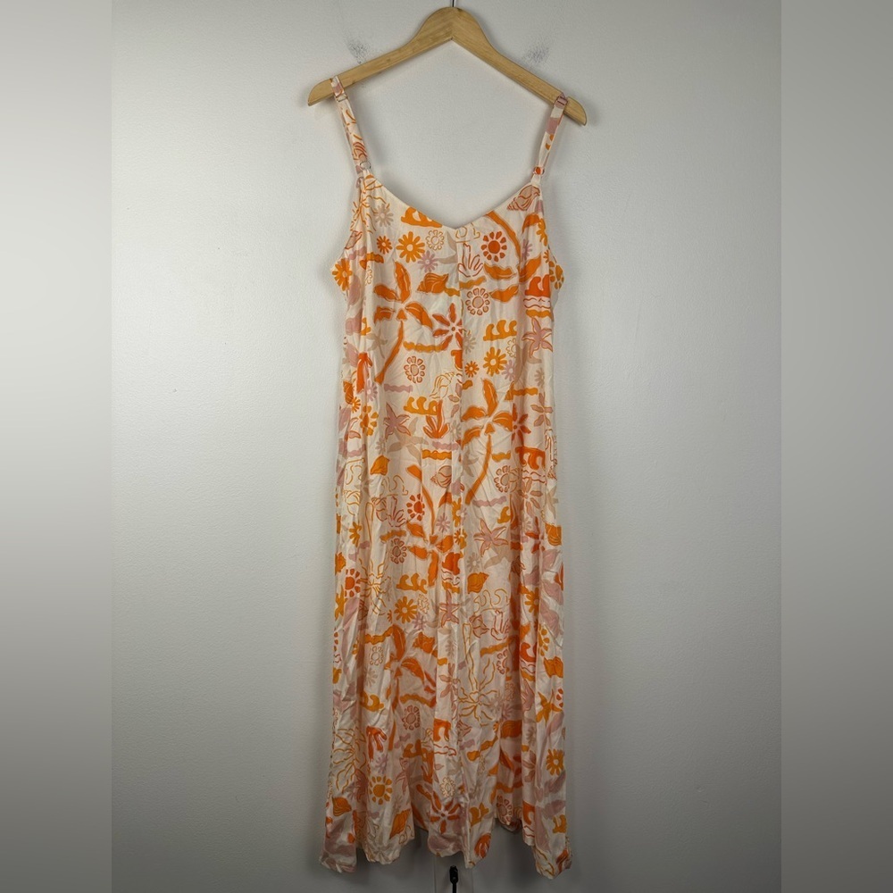 Label Of Love Beach Orange Print Sweetheart Neck Strap Midi Sun Dress Sz‎ XL